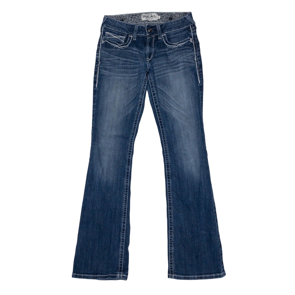 Ariat Real Mid Rise Boot Cut Entwined Jeans Womens 29L Blue Denim Marine Stretch